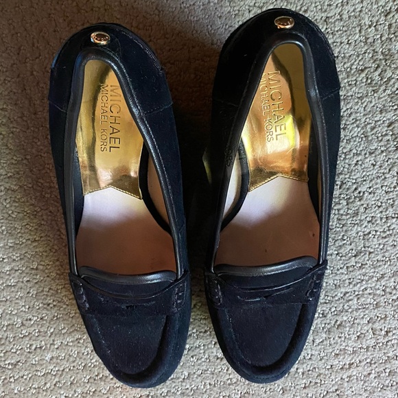 MICHAEL KORS worn once in box! Black suede loafer wedges. Sz 8.5. - Picture 3 of 10